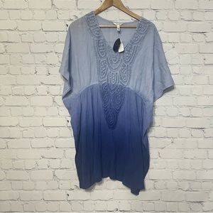 NWT Sonoma Live Lounge Wear Crochet Trim Caftan Empire Tunic in Jewel Blue XL